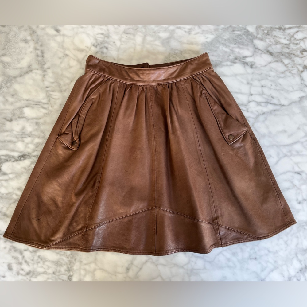 Anthropologie Cognac Leather Skirt
